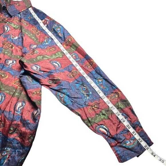 Protest | Men | Vintage 90s 100% Silk Abstract Paisley Button Up Shirt | Sz XL - Picture 6 of 13